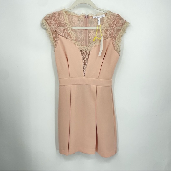 NWT BCBGeneration Fit and flare pink lace inset dress Sz 0 - Picture 2 of 10